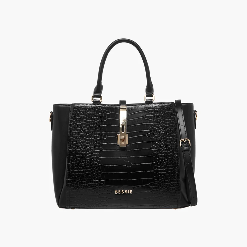 Bessie London Black Textured Tote Bag for Women